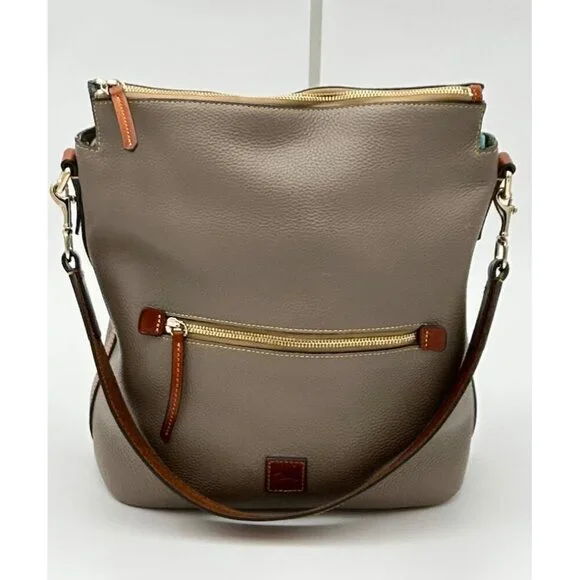 Dooney & Bourke Pebble Italian Leather Shoulder Bag Hobo Taupe Brown